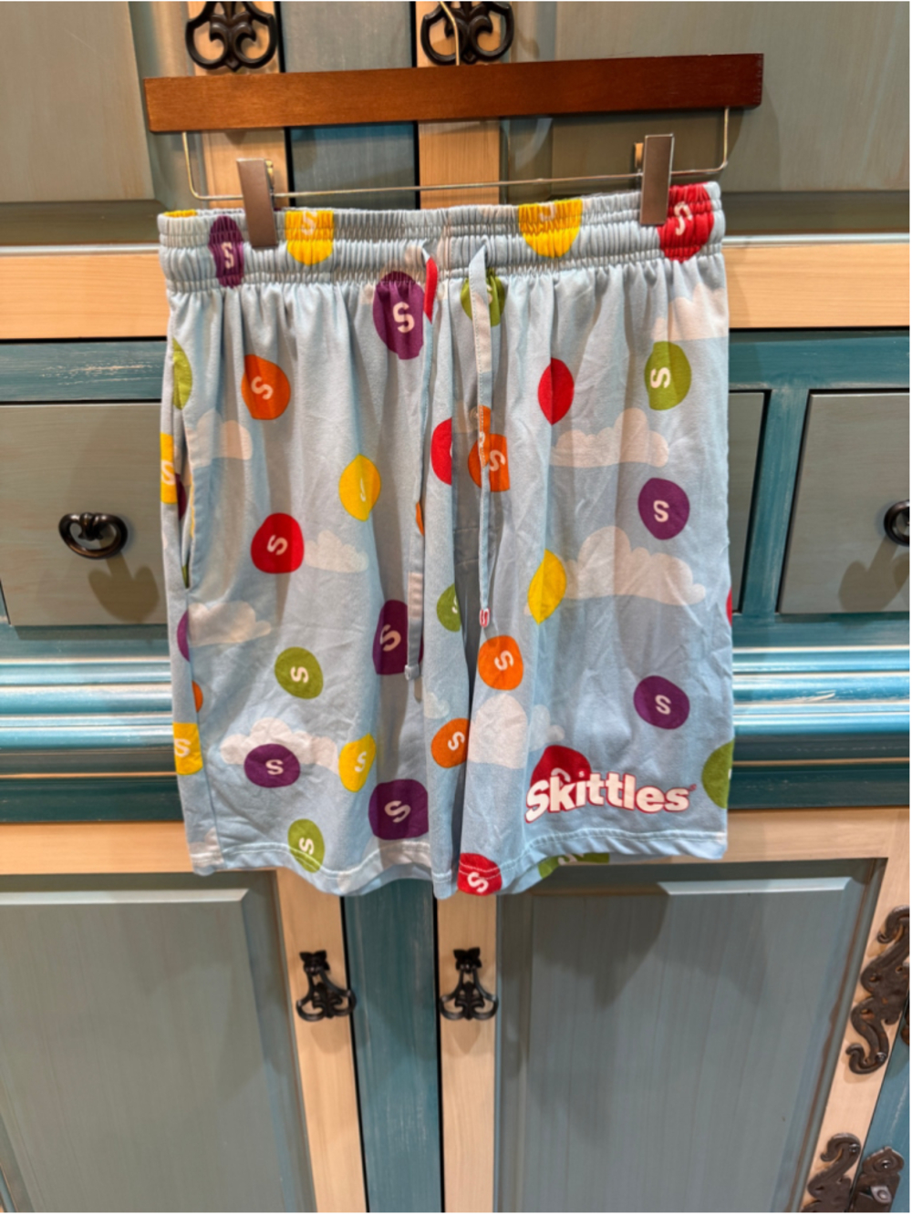 Women's Skittles Blue Multicolor Candy Print Lounge Pajama Shorts M